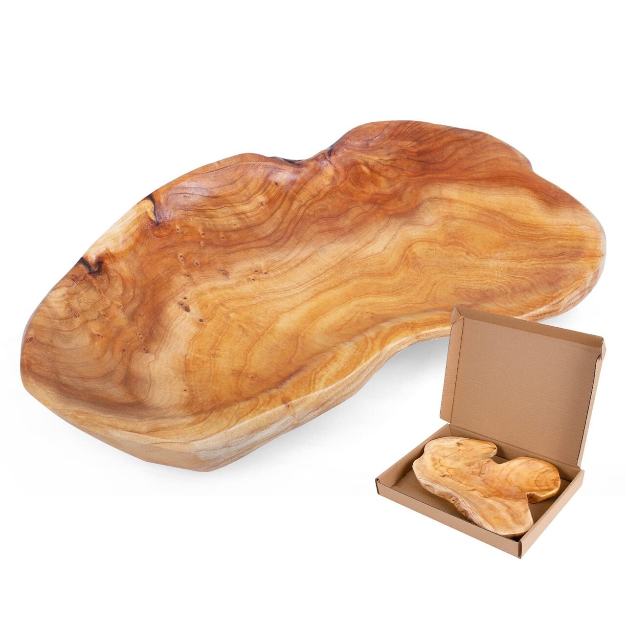 Natural Wood Fruit Bowl 11-13 inch, Unique Handmade Wood Serving Platter, Wood Fruit Snack Dish for Sandwich Bread Serving, Appetizer Display, Vintage Ring Dish, Hand Carved Artworks
